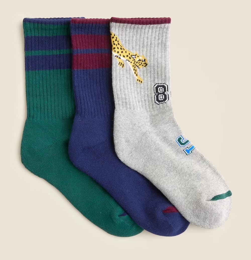 J.Crew Crewcuts Kids' Trouser Socks 3 Pack Sporty Jaguar Size XL NWT